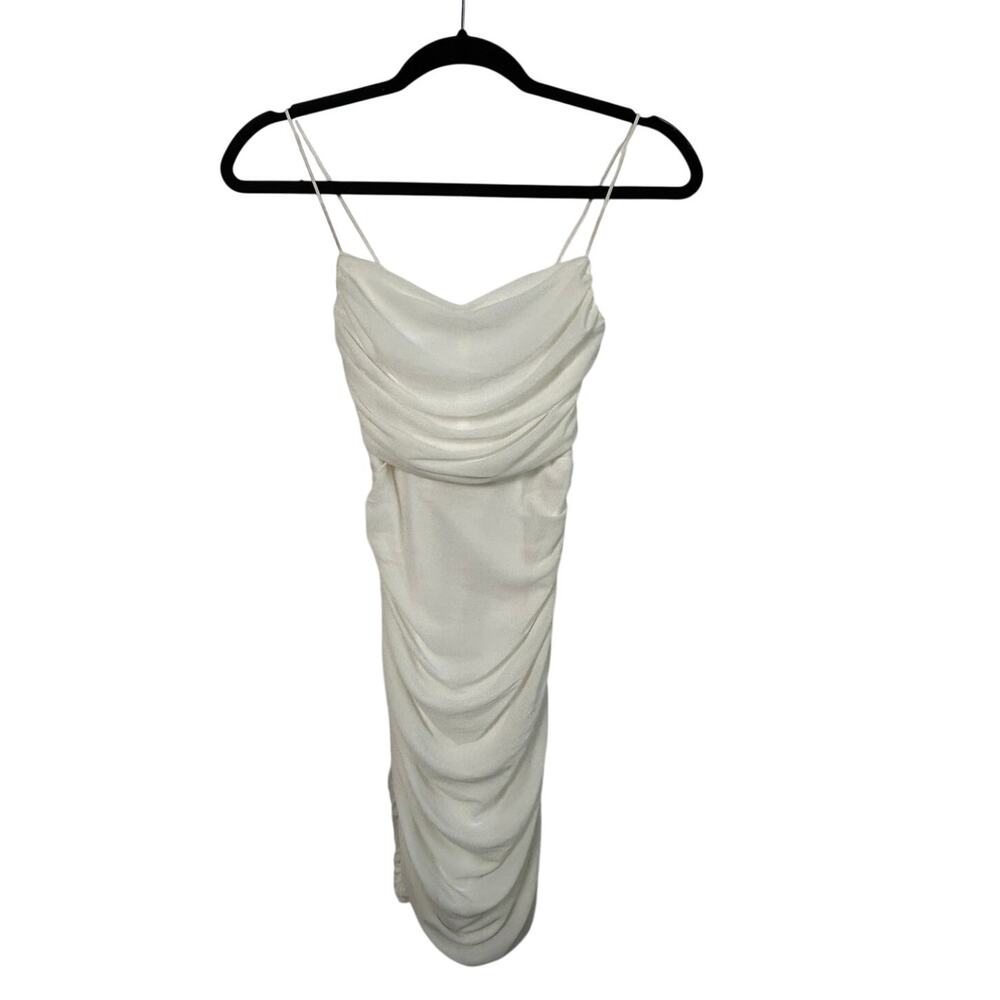Princess Polly White Ruched Mini Dress Size 2 XS Spaghetti Strap Bodycon Party